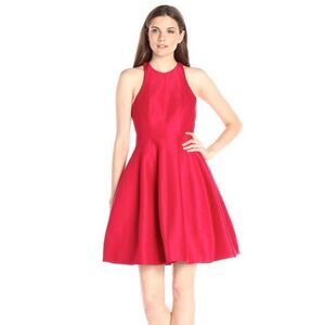 Halston Heritage Red Sleeveless High Neck Structured Dress